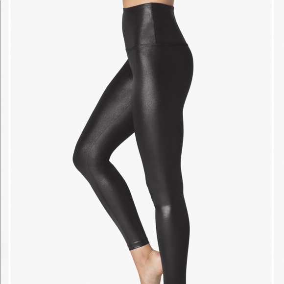 shiny black yoga pants
